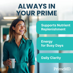 PrimeMD bottle with vegan-friendly badge communicates inclusive options