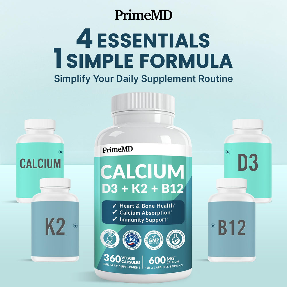 PrimeMD calcium tablets close-up showing easy-to-swallow capsules for daily use.