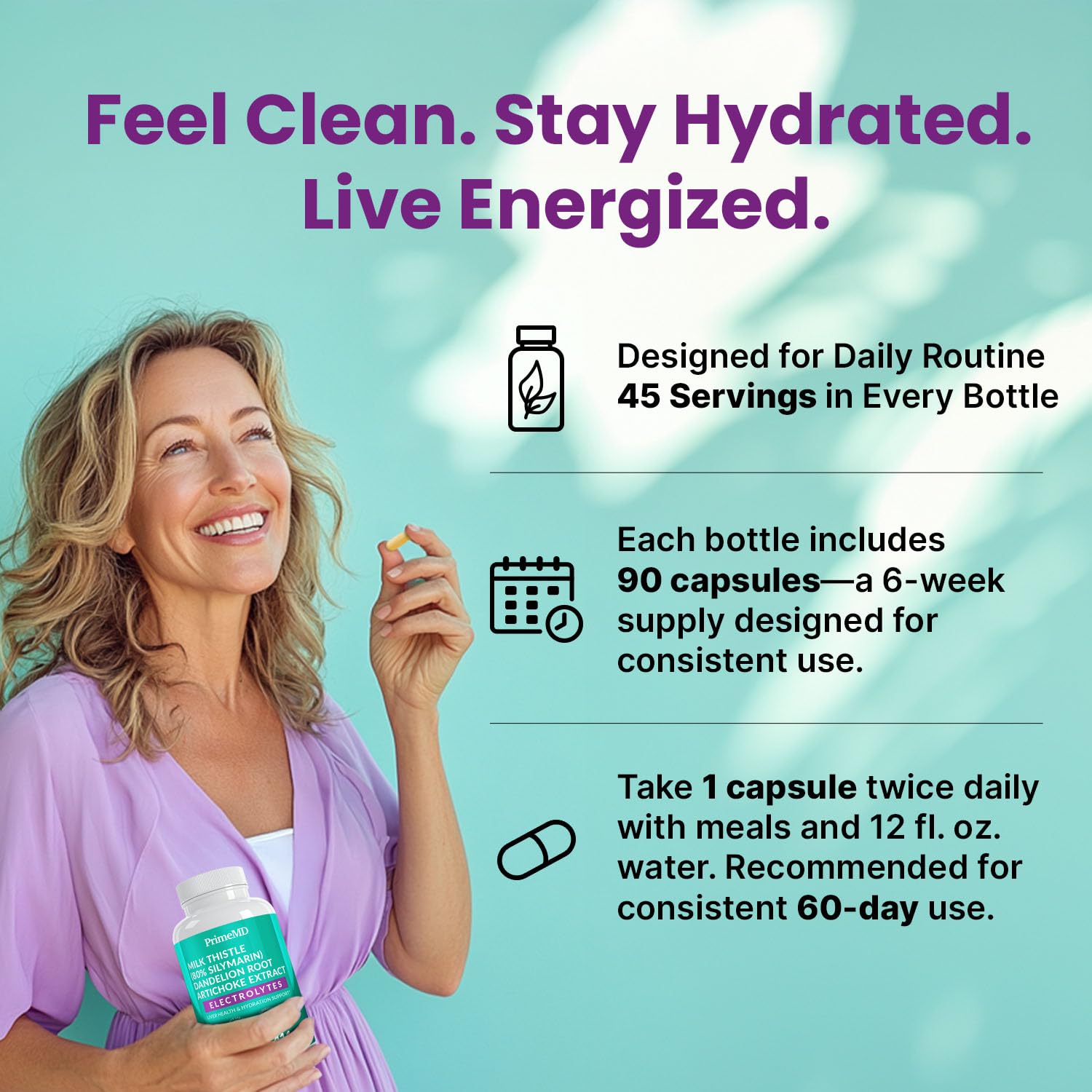 PrimeMD electrolytes bottle shows sodium, potassium, and magnesium for hydration