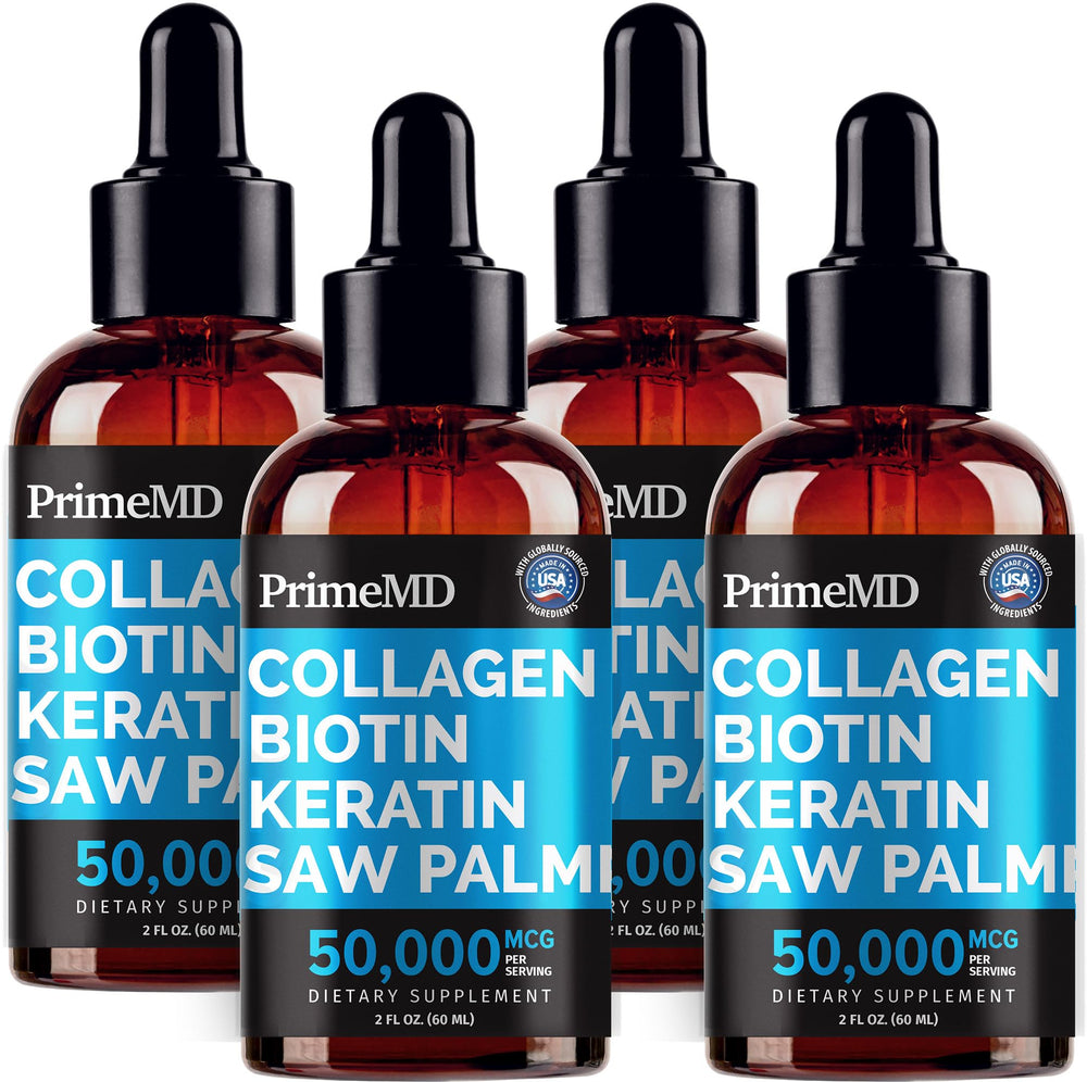 PrimeMD Liquid Collagen bottle with dropper for hair, skin, nails nourishment.