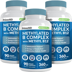 PrimeMD Methylated B Complex bottle with capsules for daily energy support.