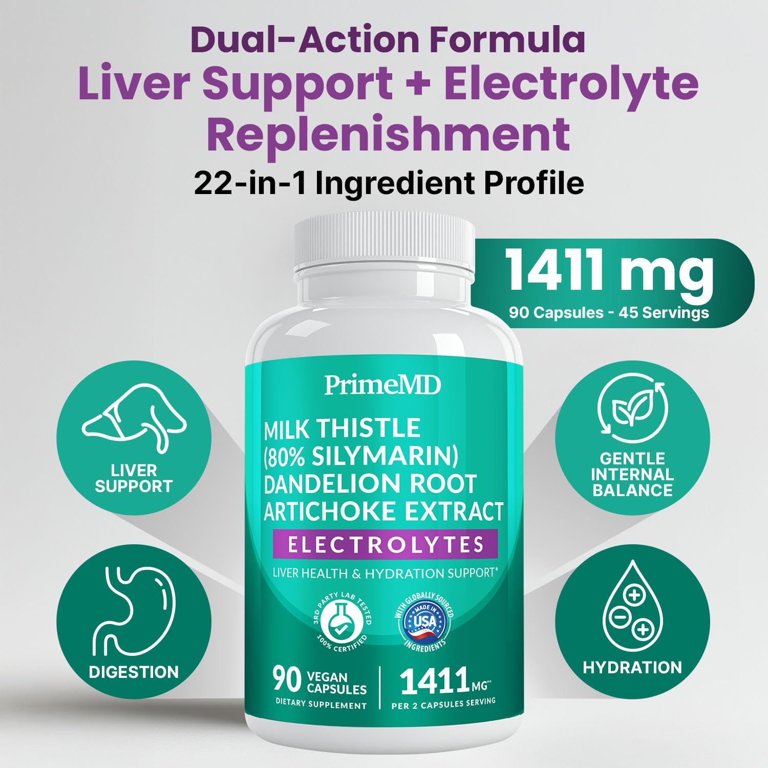 PrimeMD milk thistle capsules close-up highlighting liver-supporting botanicals