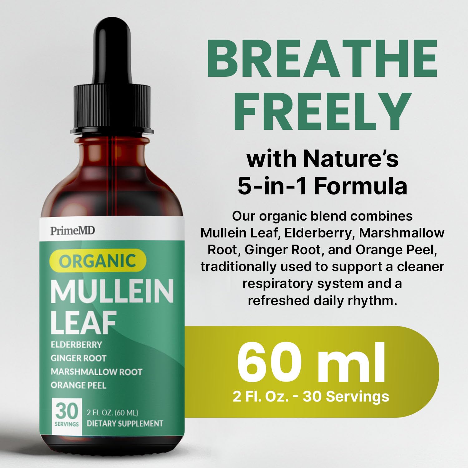 PrimeMD Mullein Drops label close-up highlights ingredients for daily wellness.