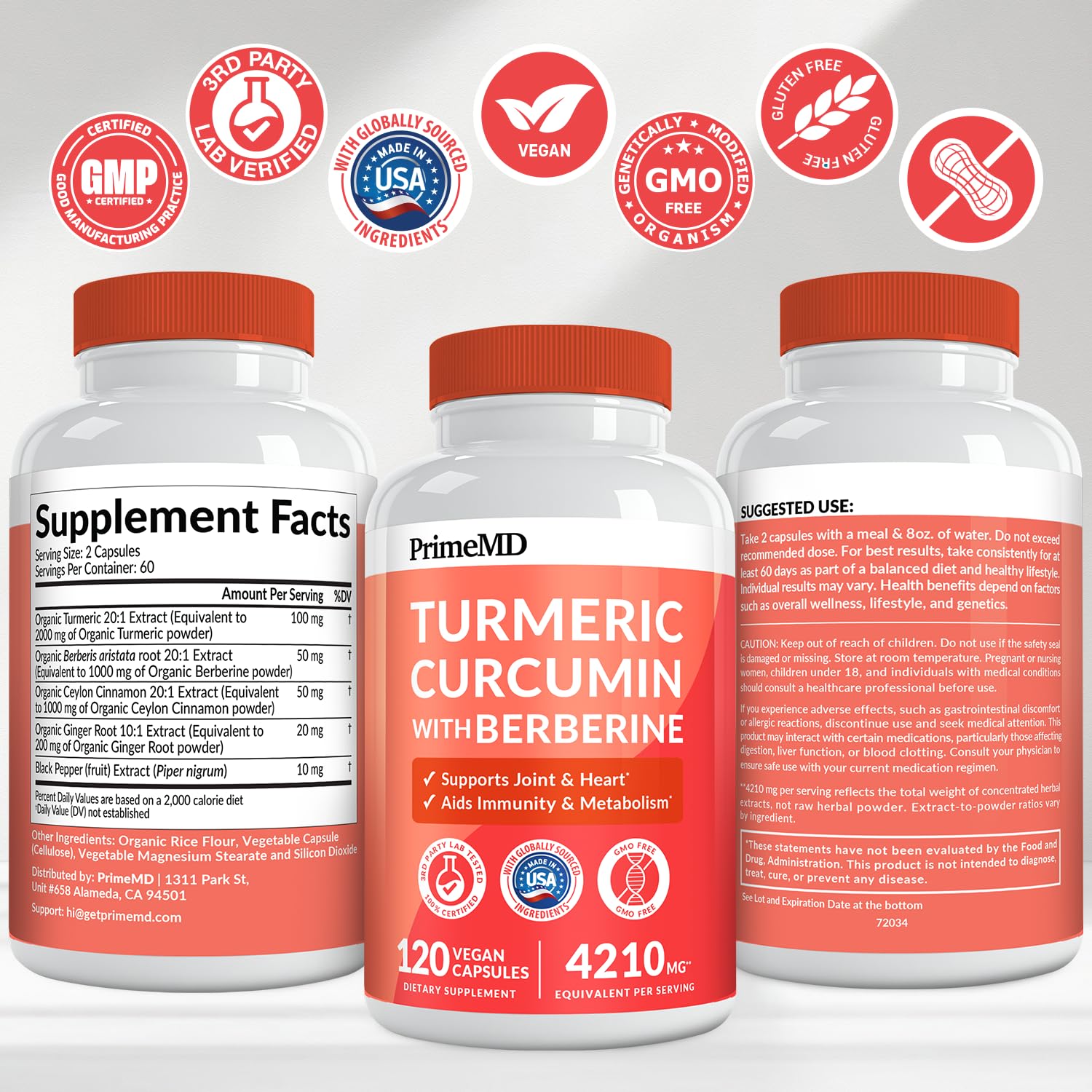 PrimeMD pack of 2 turmeric bottles displayed for value and consistency.