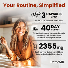 PrimeMD vegan, gluten-free, GMO-free seal on bottle.