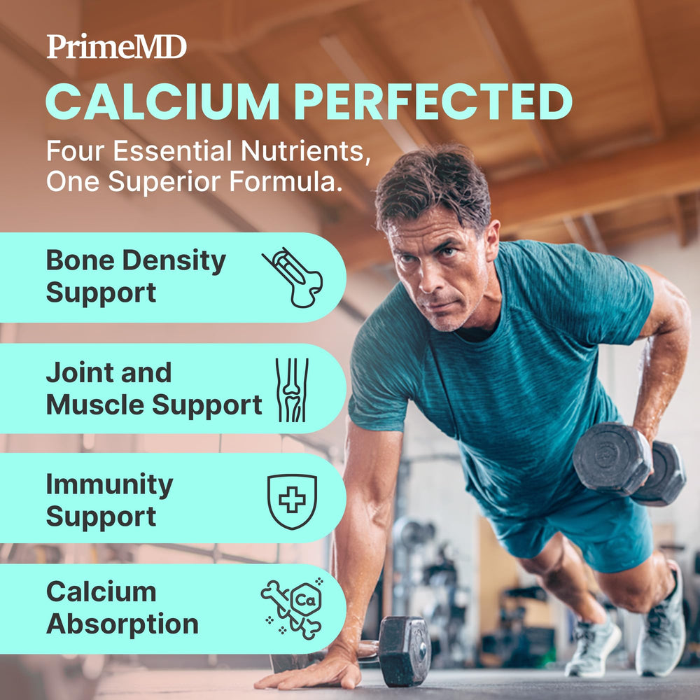 PrimeMD vitamin D3 K2 capsules close-up suggesting enhanced mineral delivery.