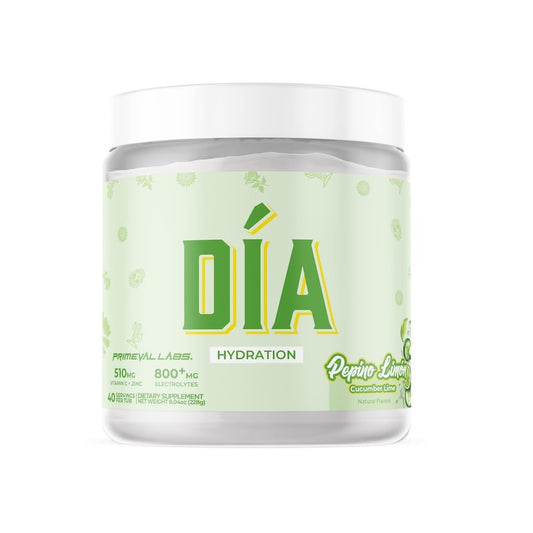Primeval Labs DIA Hydration Pepino Limon bottle showing electrolyte blend for daily refreshment