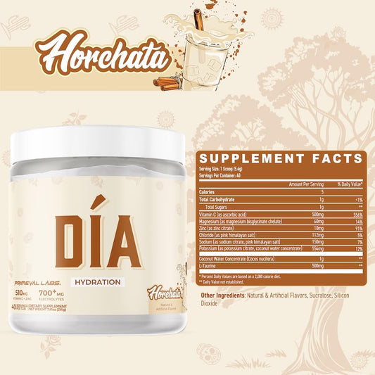 Primeval Labs DIA Hydration horchata glass serve after training