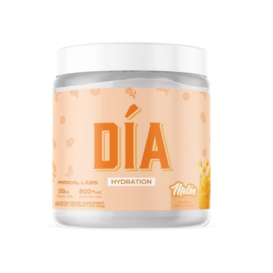 Primeval Labs DIA Hydration Melon tub front for daily electrolyte refreshment.