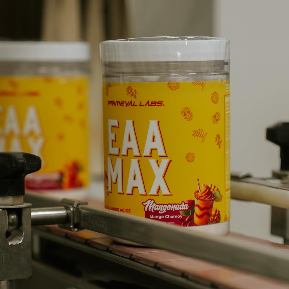 Close-up of Primeval Labs EAA Max Energy powder dissolving quickly for easy mixing.