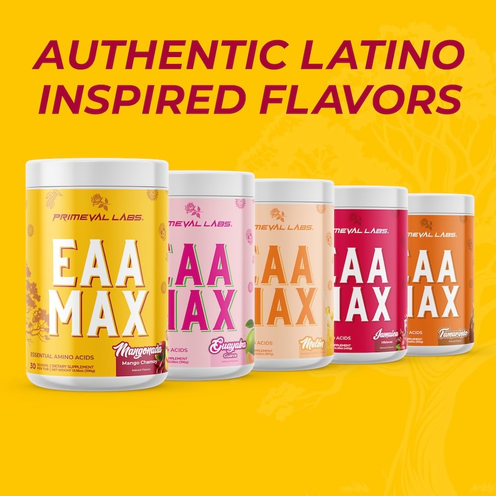 Primeval Labs EAA Max Energy tub with scoop, ready for 30 servings.