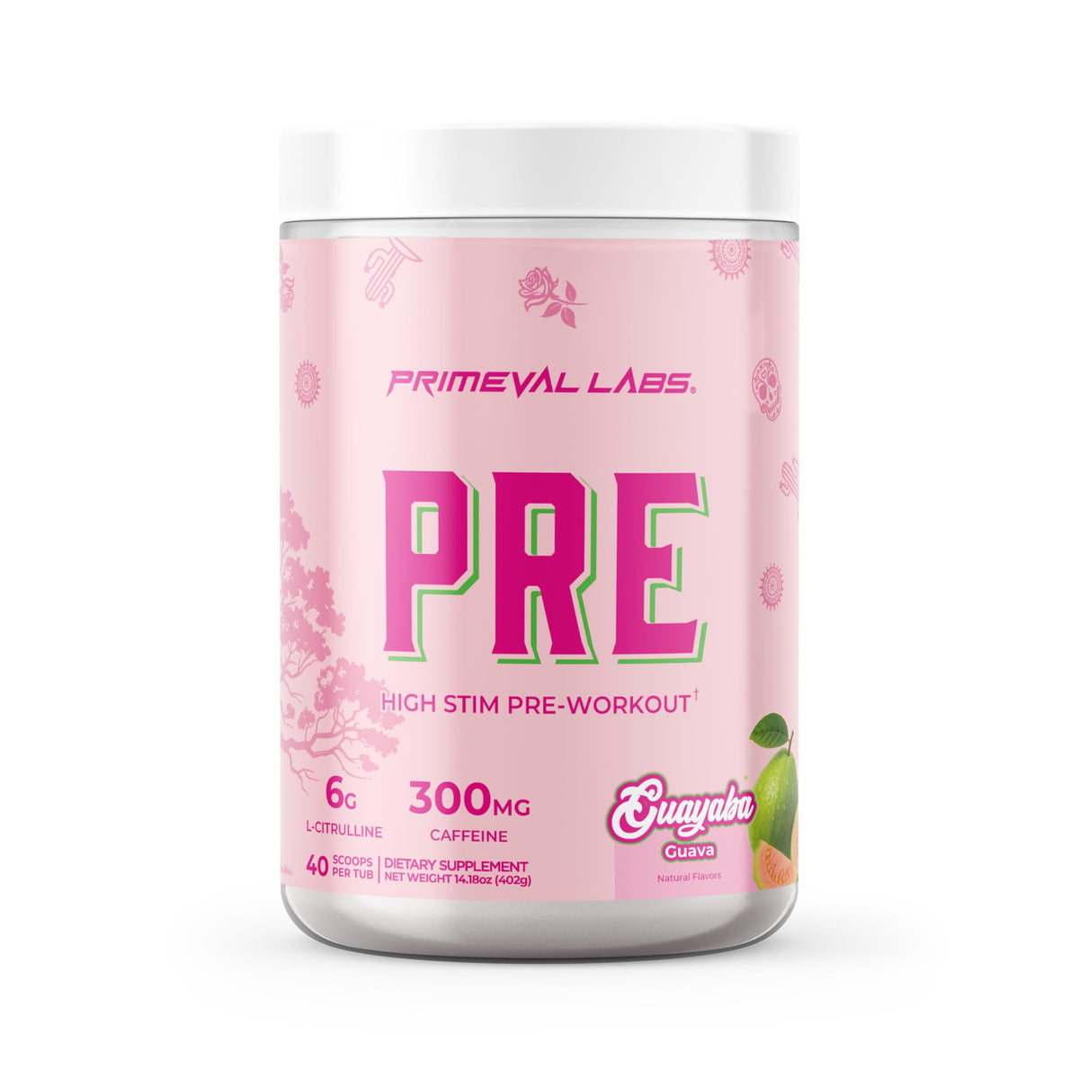 Primeval Labs PRE high-stim bottle pour showing convenient dispensing for pre-workout energy