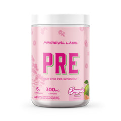Primeval Labs PRE high-stim bottle pour showing convenient dispensing for pre-workout energy