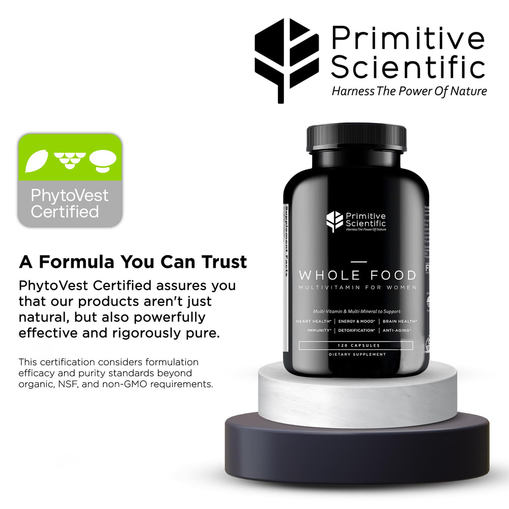 Primitive Scientific bottle cap close-up signaling freshness, quality, and potency.