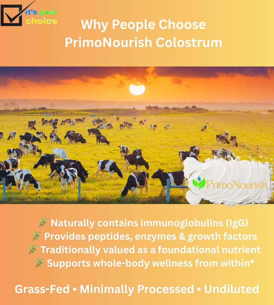 Pouring PrimoNourish colostrum powder into a glass for daily use.