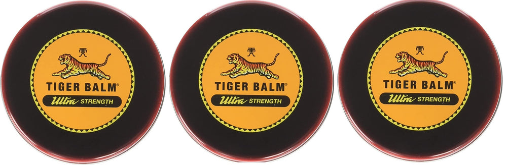 Prince Of Peace Tiger Balm Sport Rub Ultra Strength 1.70 oz pack of three bottles for temporary relief.