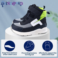 Princepard orthopedic kids shoes green ankle support for secure fit during play.