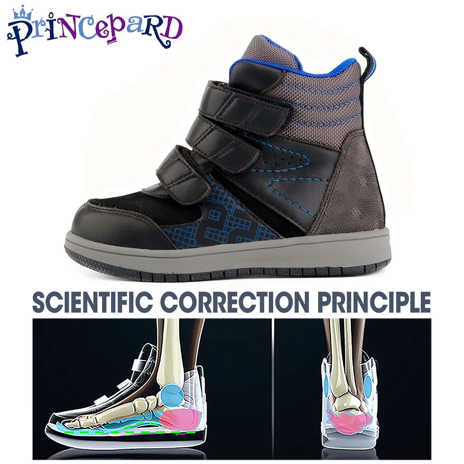 Princepard toddlers corrective boots triple-strap closure offers adjustable fit for different foot widths.