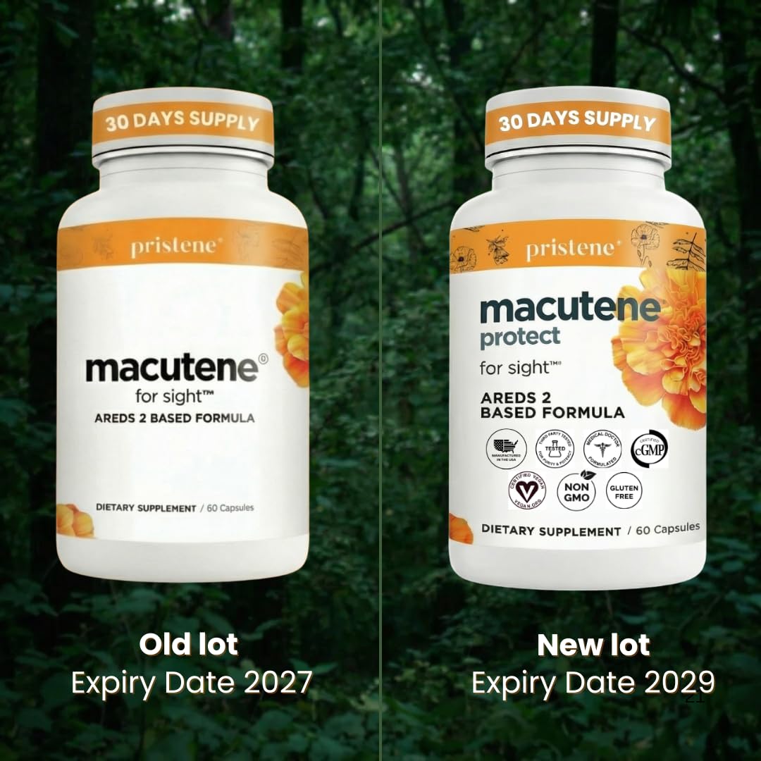 Pristene Macutene Areds2 ingredients label highlighting lutein and zeaxanthin.