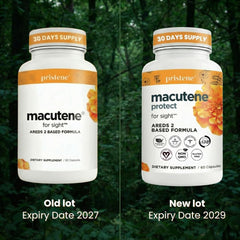 Pristene Macutene Areds2 ingredients label highlighting lutein and zeaxanthin.