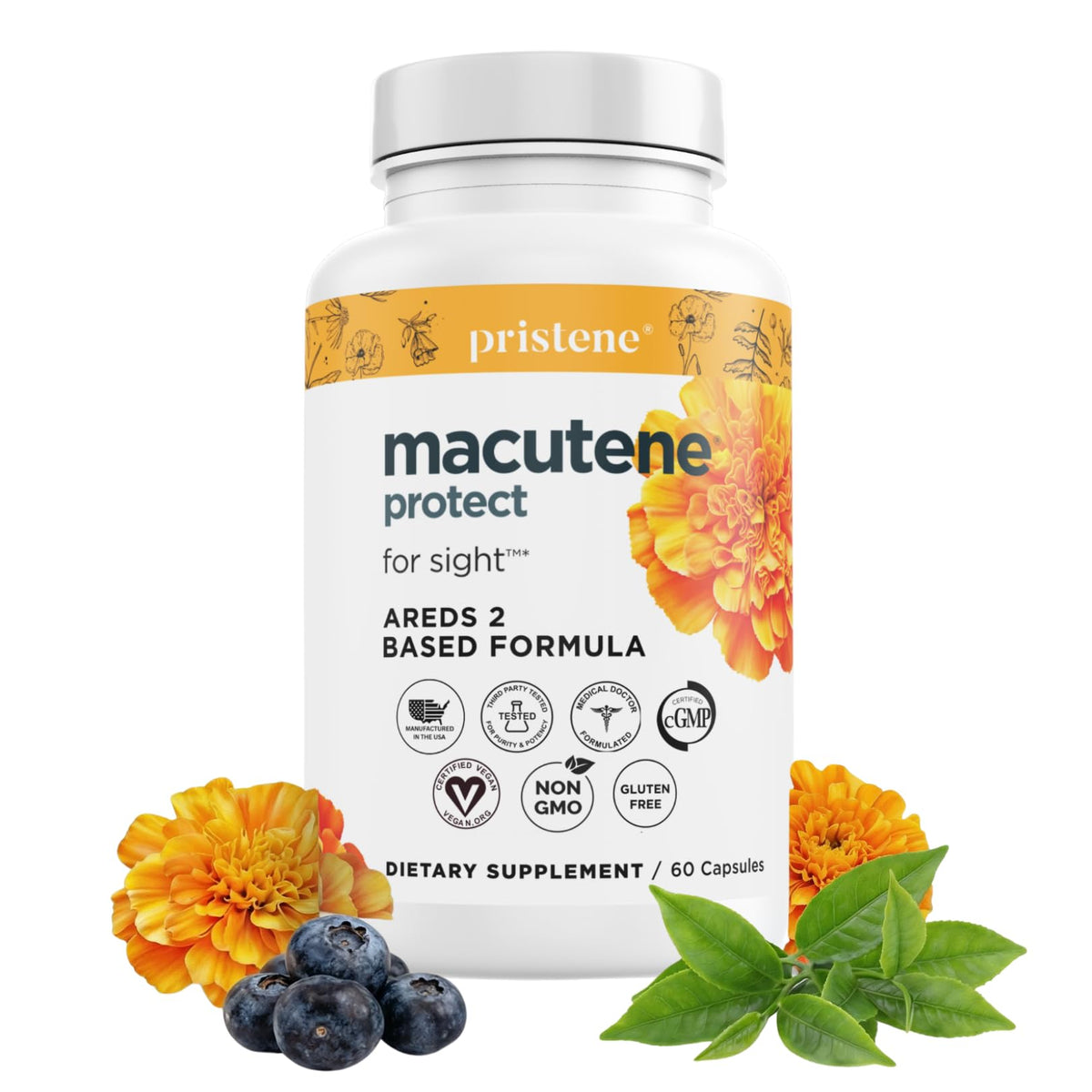 Pristene Macutene Protect bottle with AREDS2 formula for eye support.