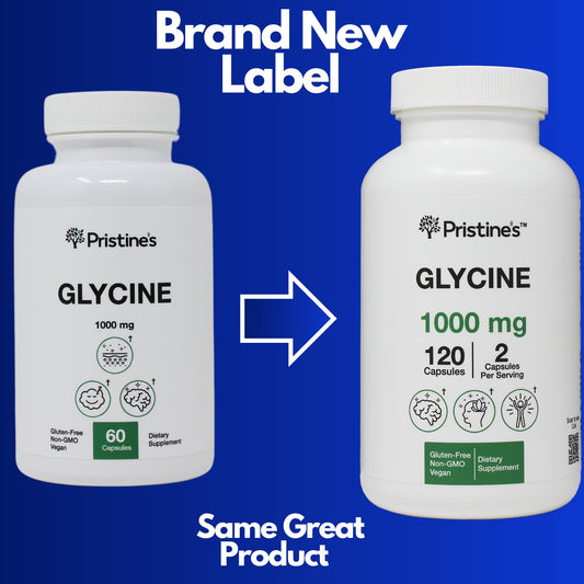 Close-up of PRISTINE'S Glycine capsules showing quality