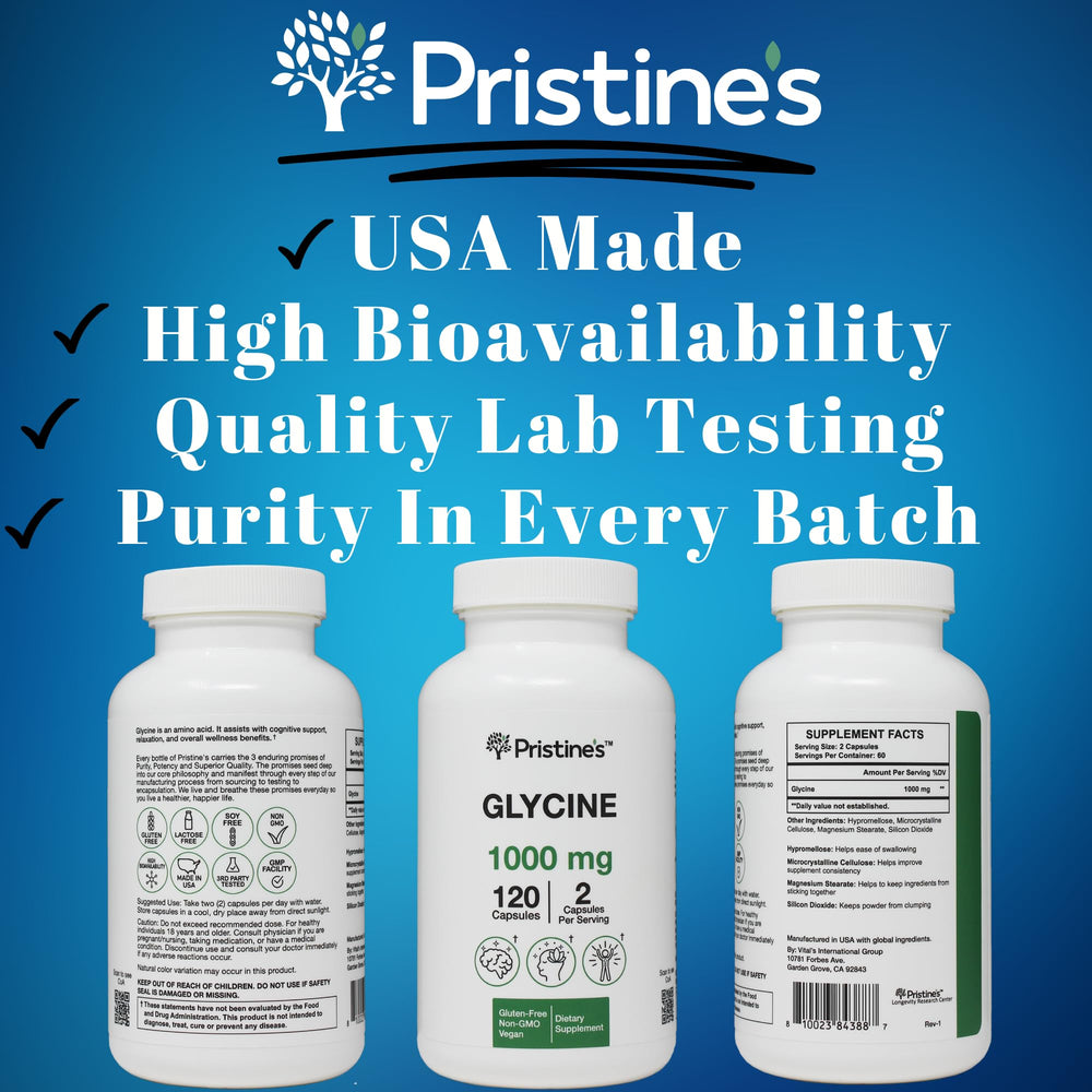 Vegan gluten-free label on PRISTINE'S Glycine product