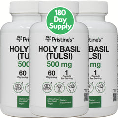 PRISTINE'S Holy Basil bottle pour shows easy daily use for immune-support routine.
