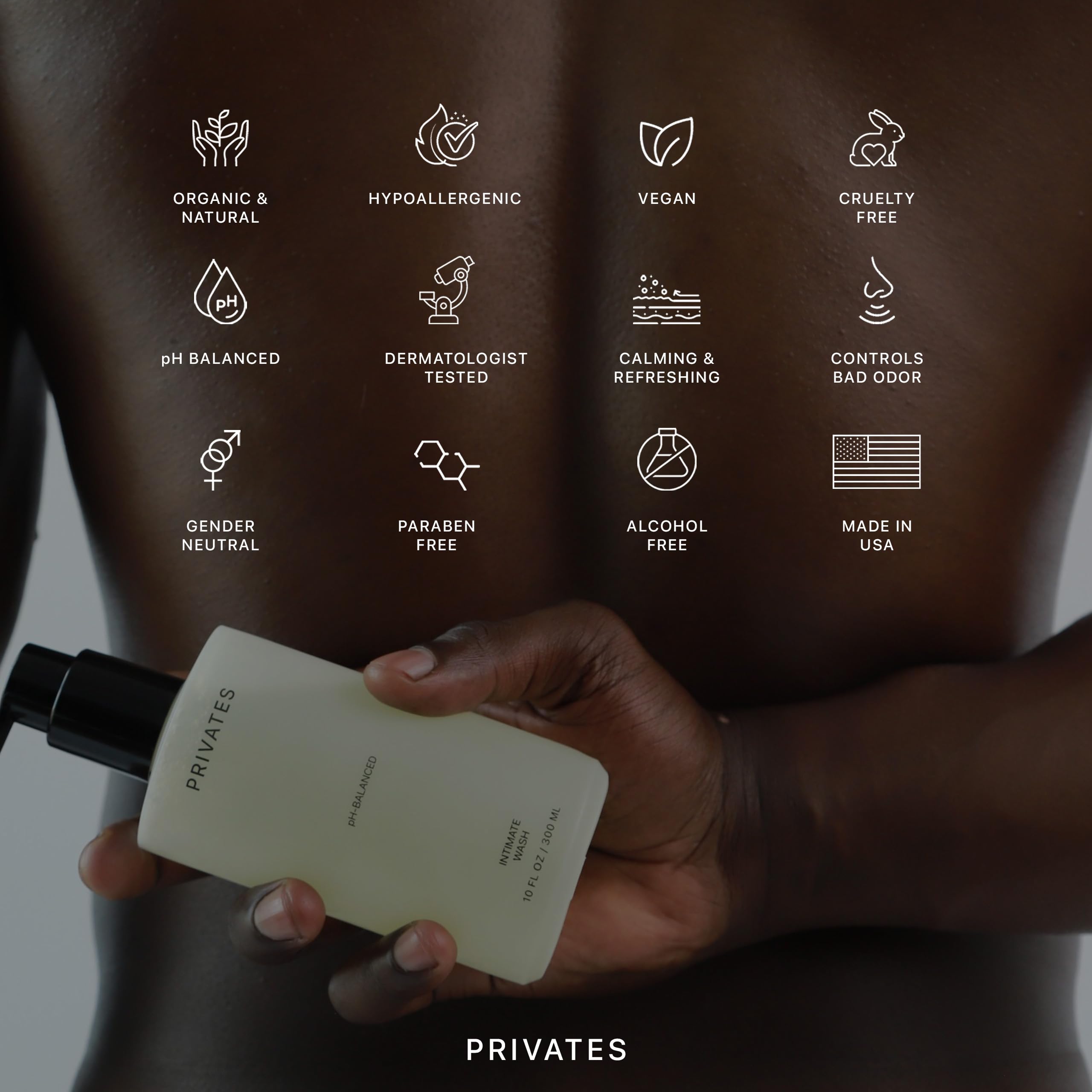 Privates intimate wash in shower scene suggests a convenient daily cleanse.