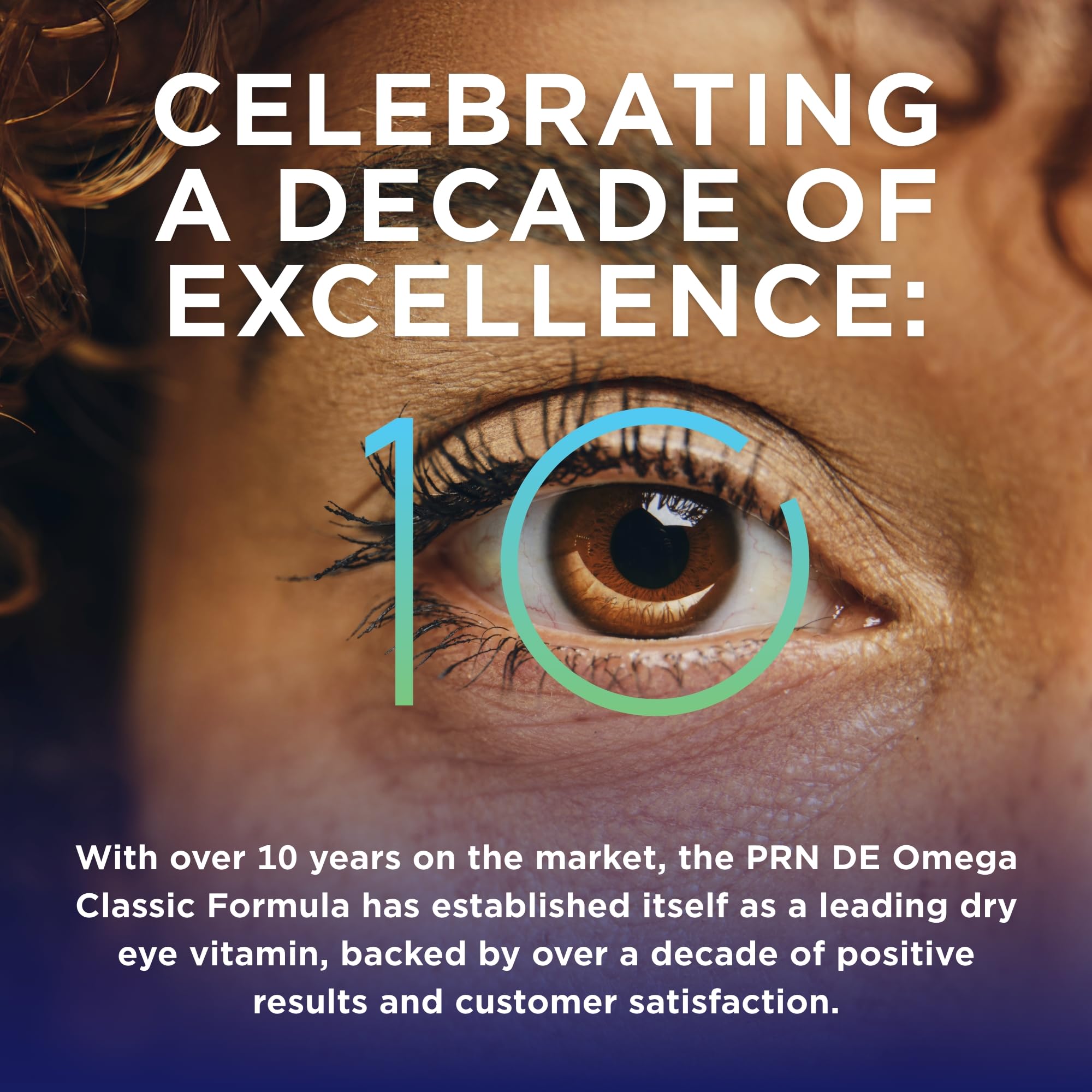 PRN DE Omega with vitamin D graphic communicates added eye-friendly support.