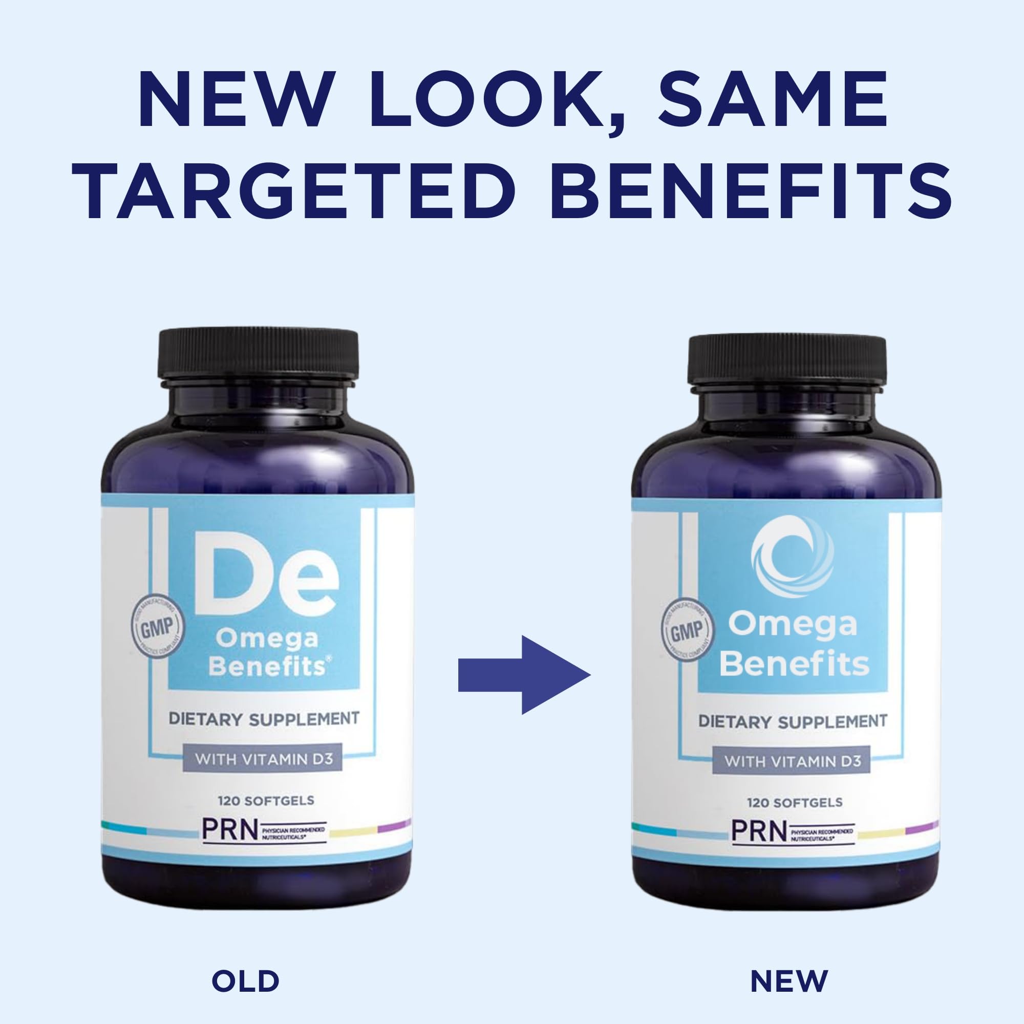 PRN Omega 3 bottle label highlights EPA and DHA ratio for balanced intake.
