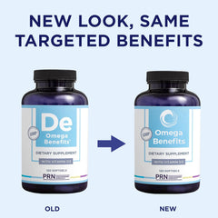 PRN Omega 3 bottle label highlights EPA and DHA ratio for balanced intake.