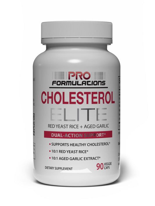 Pro Formulations MD Cholesterol Elite bottle highlighting dual-action formula for daily wellness.