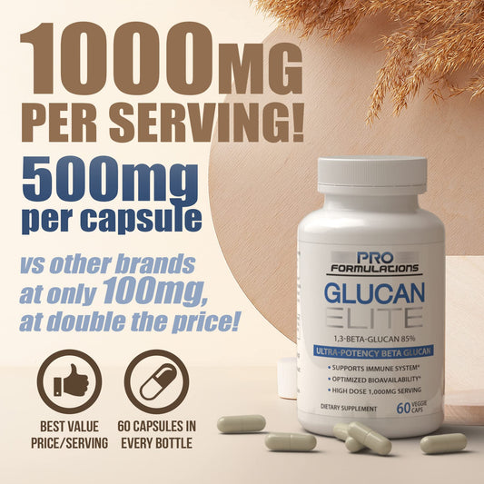Pro Formulations MD Glucan Elite bottle back label with ingredients.