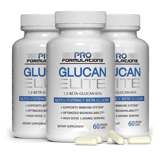 Pro Formulations MD Glucan Elite bottle front showing potency and label.