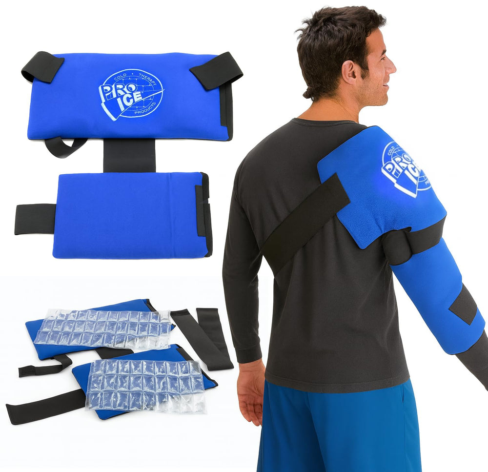 PRO ICE Shoulder Elbow Wrap front view for targeted shoulder and elbow relief.