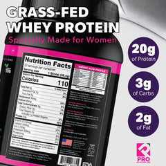 PRO NUTRITION LABS Whey Protein Powder for Women Chocolate Delight ingredients panel on canister.