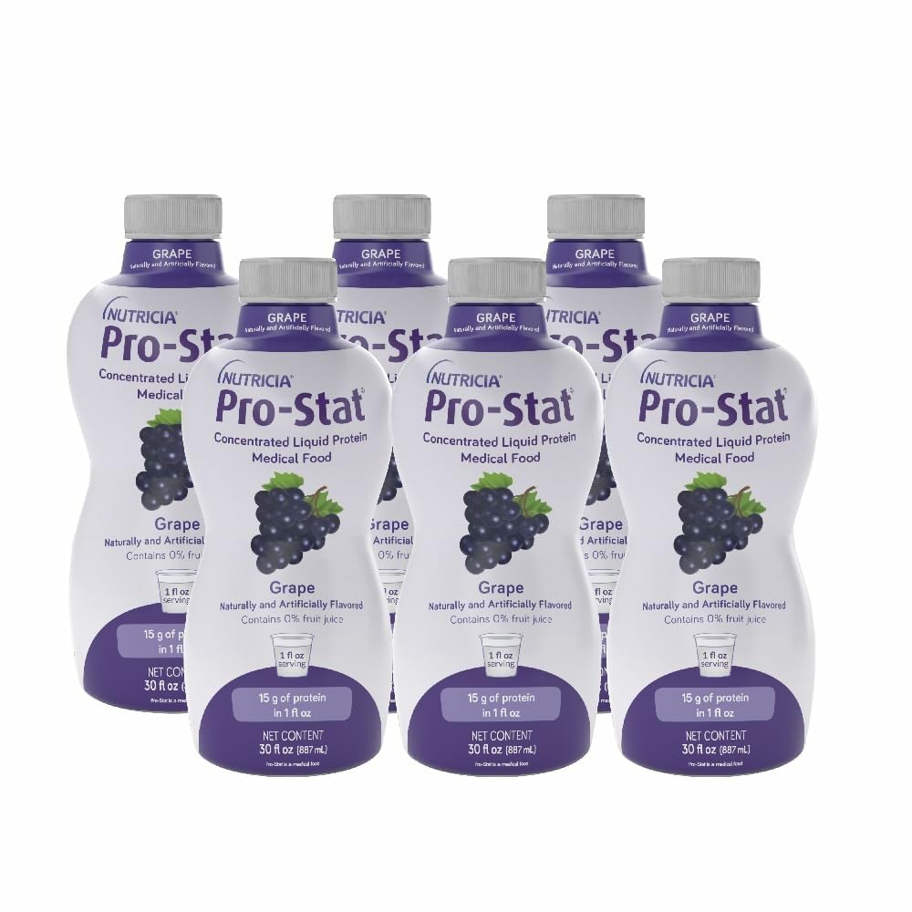Pro-Stat grape bottle shown for concentrated protein in a small serving.