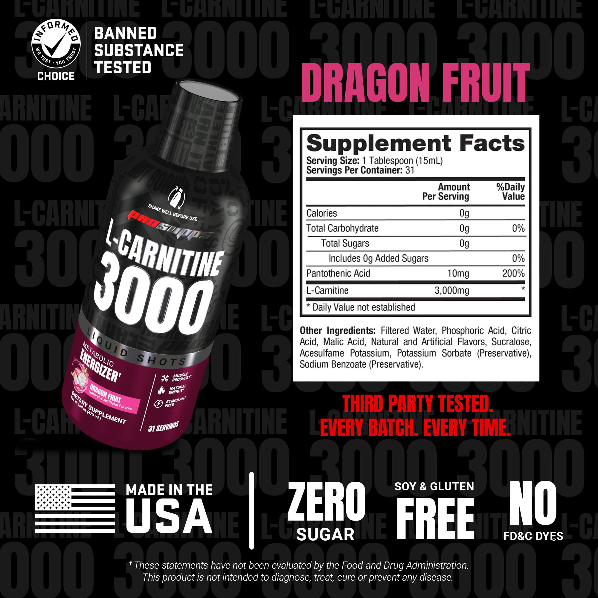 Serving glass with PROSUPPS L-Carnitine 3000 dragon fruit shot