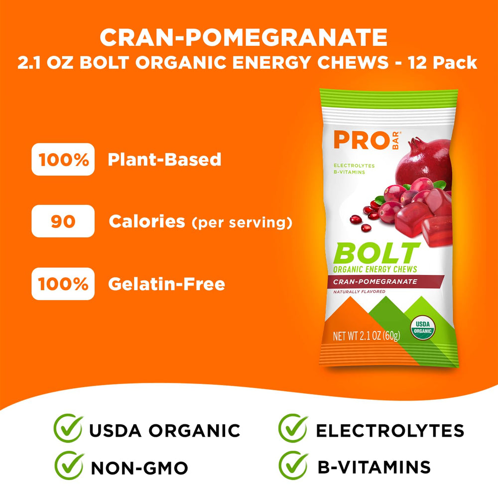 PROBAR Bolt label closeup emphasizing cranberry-pomegranate blend and vitamins B & C.