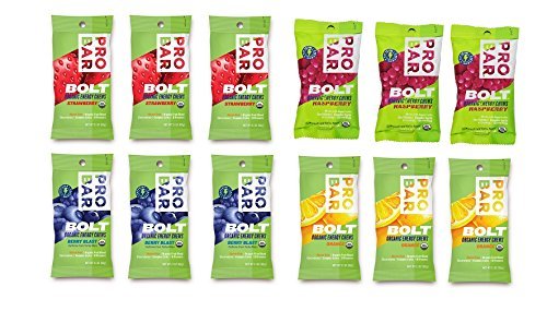 PROBAR Bolt organic energy chews box with orange-raspberry-strawberry-berry-blast flavors for endurance