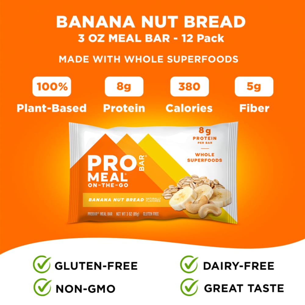 PROBAR Meal Bar Banana Nut Bread ingredients close-up shows whole-food nutrition.