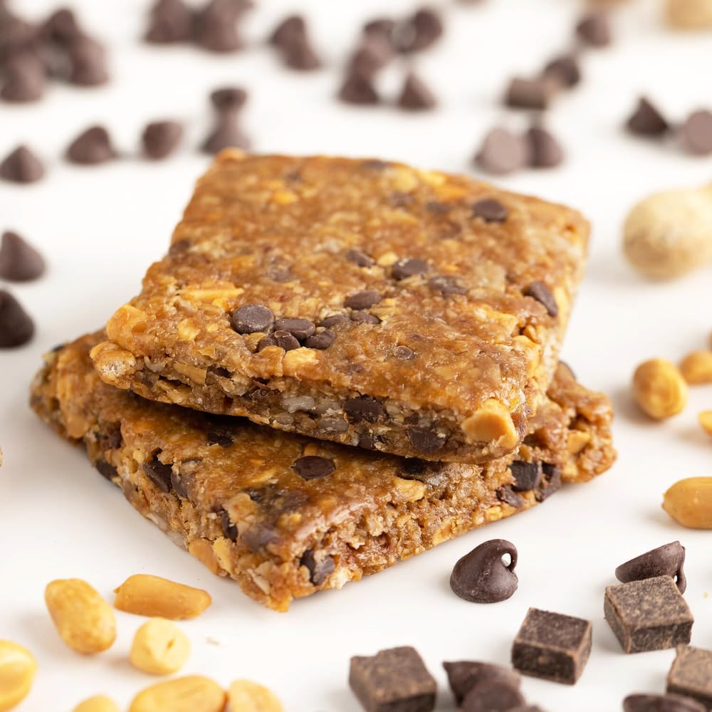 PROBAR Meal Bar Peanut Butter Chocolate Chip closeup highlights nuts and oats for natural energy.