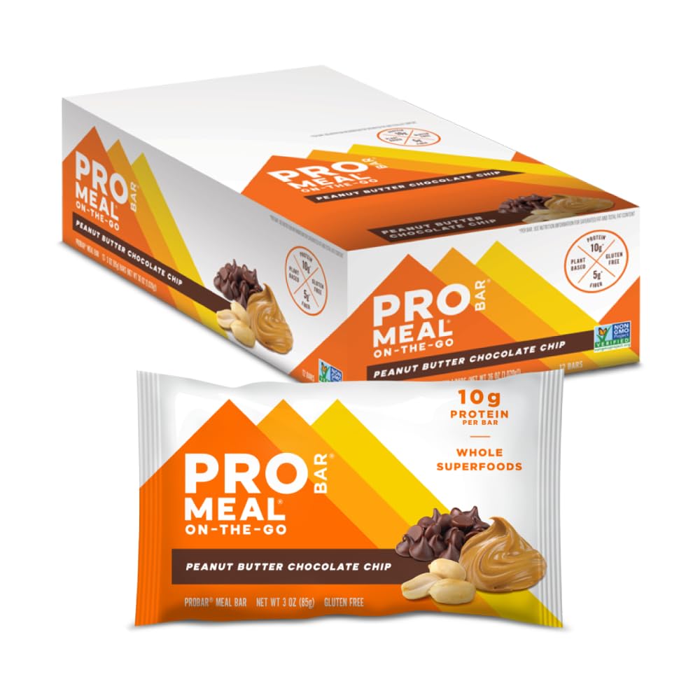 PROBAR Meal Bar Peanut Butter Chocolate Chip unwrap shows wholesome ingredients for a quick, satisfying snack.
