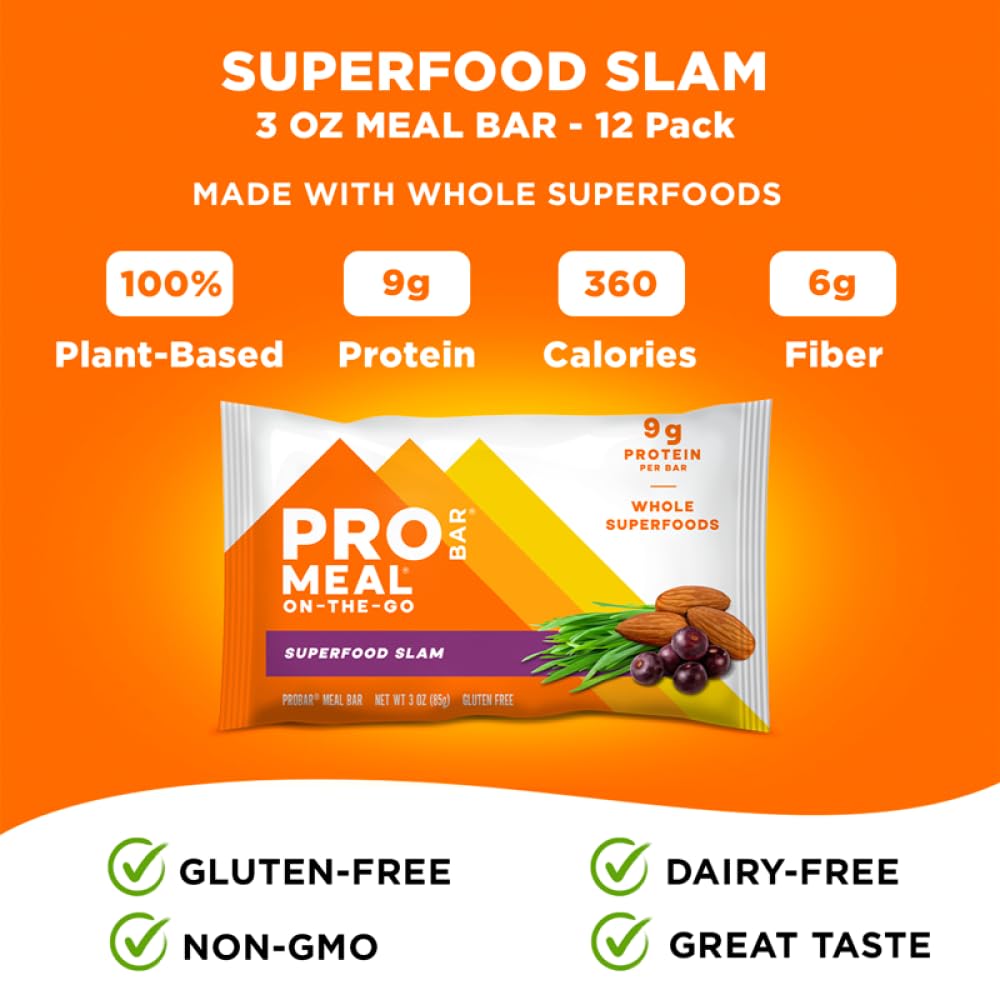 PROBAR MEAL Bar Superfood Slam ingredients include oats and nuts for wholesome fuel.