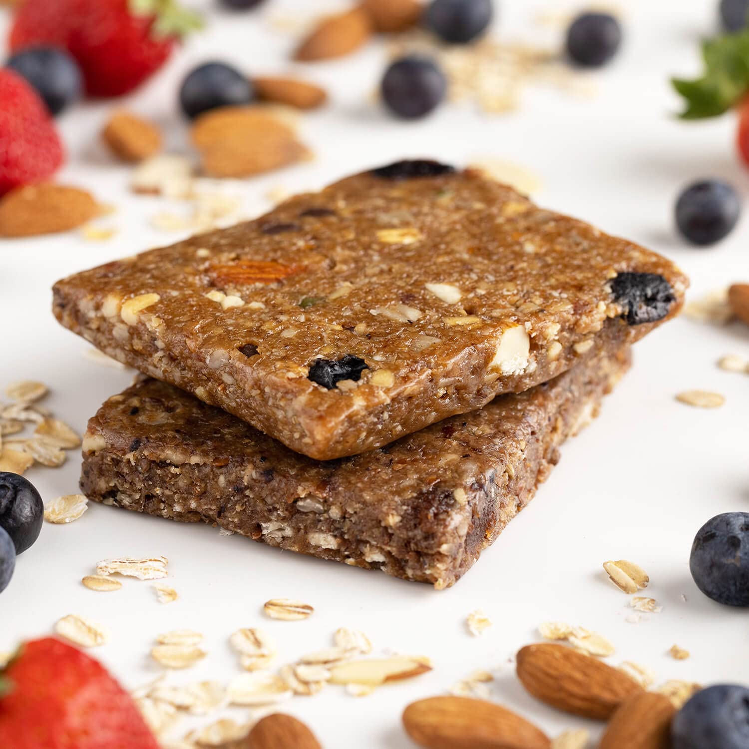 PROBAR MEAL Bar Wholeberry Blast, close-up of oats, nuts, and berries.