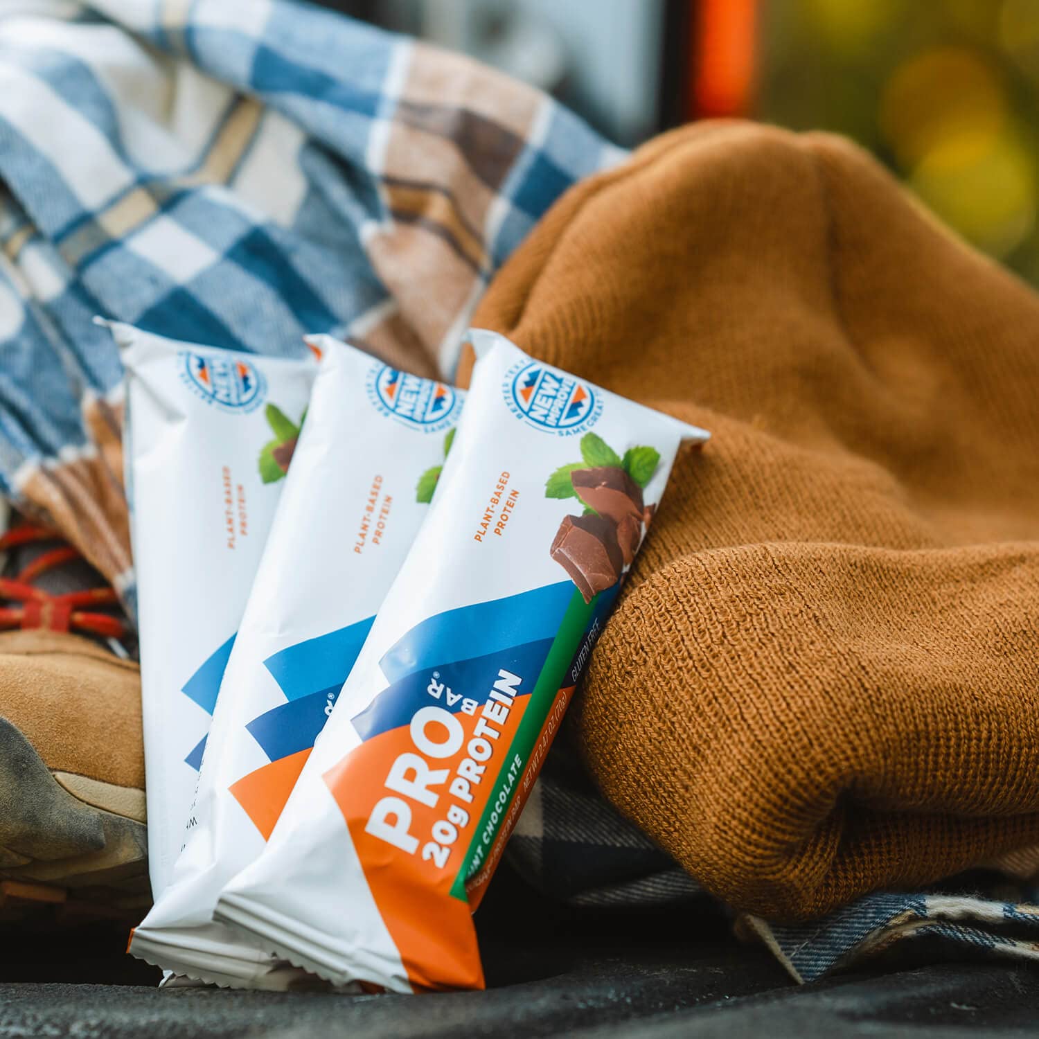 PROBAR Mint Chocolate Bar bite reveals chocolate coating and mint flavor.