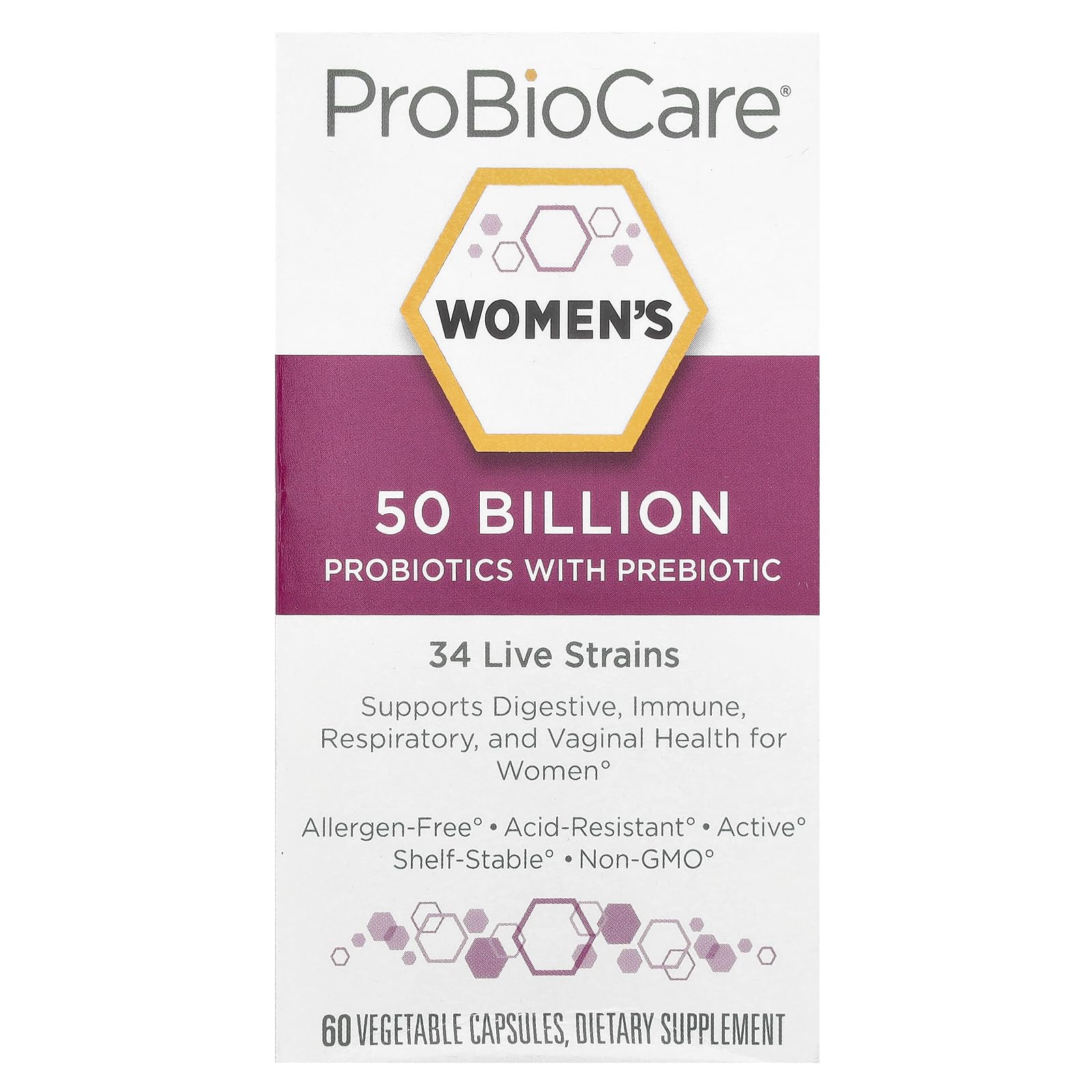 ProBioCare women's probiotic bottle with label visible, supports daily digestive balance