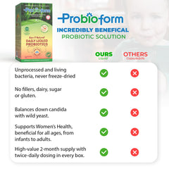 Probioform ingredients label emphasizes gluten- and dairy-free formula.