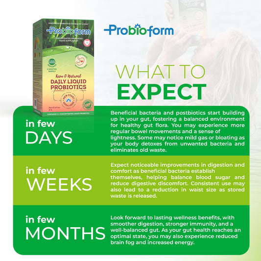 Probioform packaging highlights shelf-stable formula for convenient, no-refrigeration use.